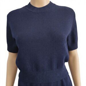 St. John Basics Santana Knit Cropped Navy Blue Short Sleeve Sweater Size P